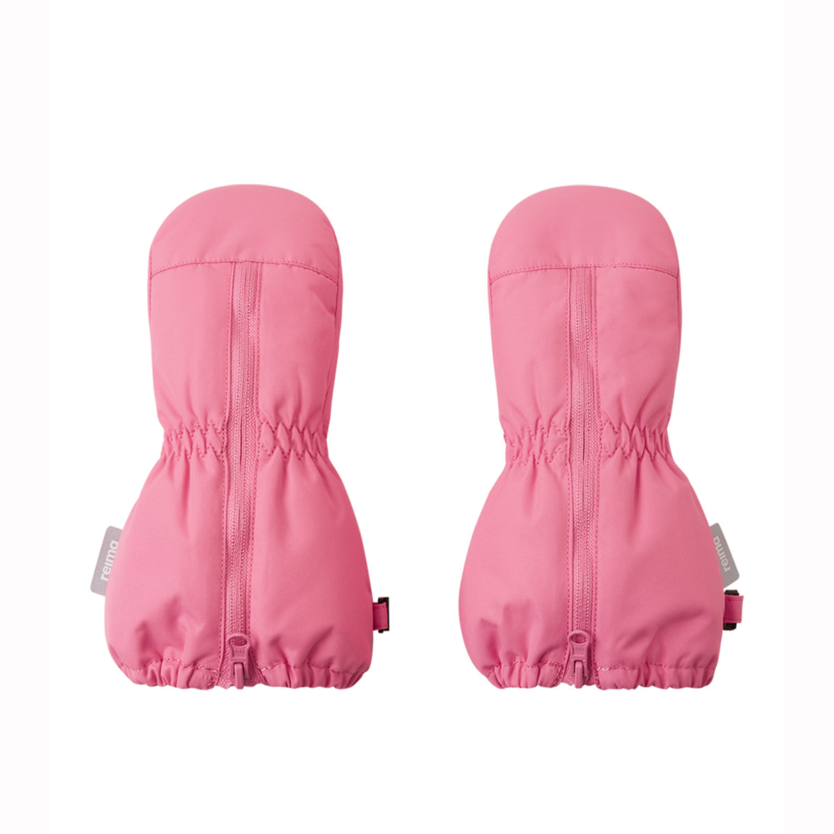 Pair of pink mittens on a white background