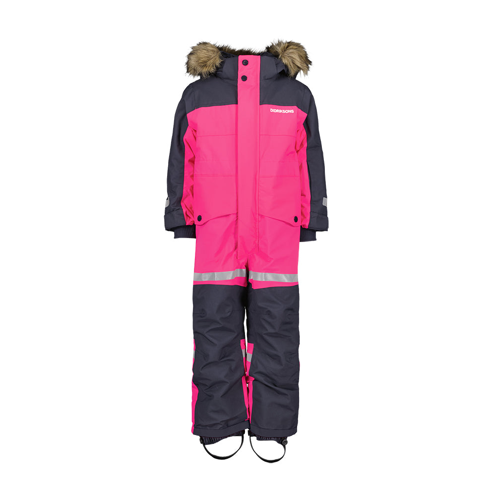 Didriksons Bjarven Kids Ski Coverall in pink and navy