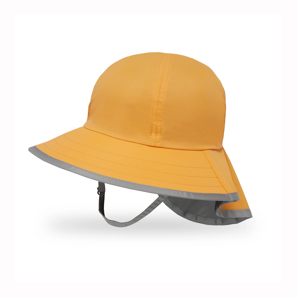Yellow toddler sun hat with gray brim on a white background
