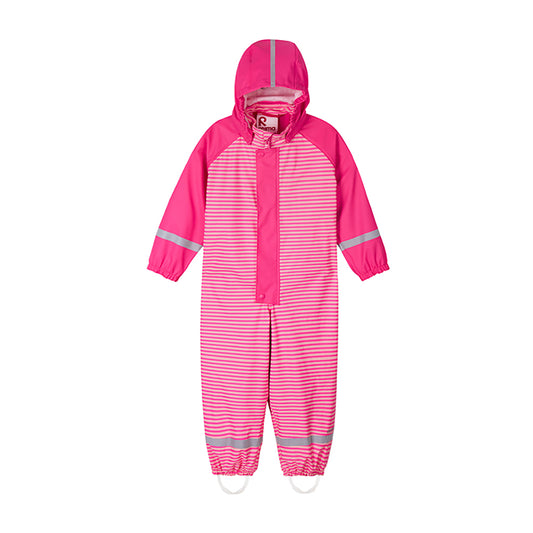 Vibrant pink child's puddle suit with stripes