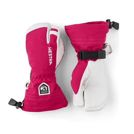 Hestra Heli Ski kids 3 fingered gloves in fushia