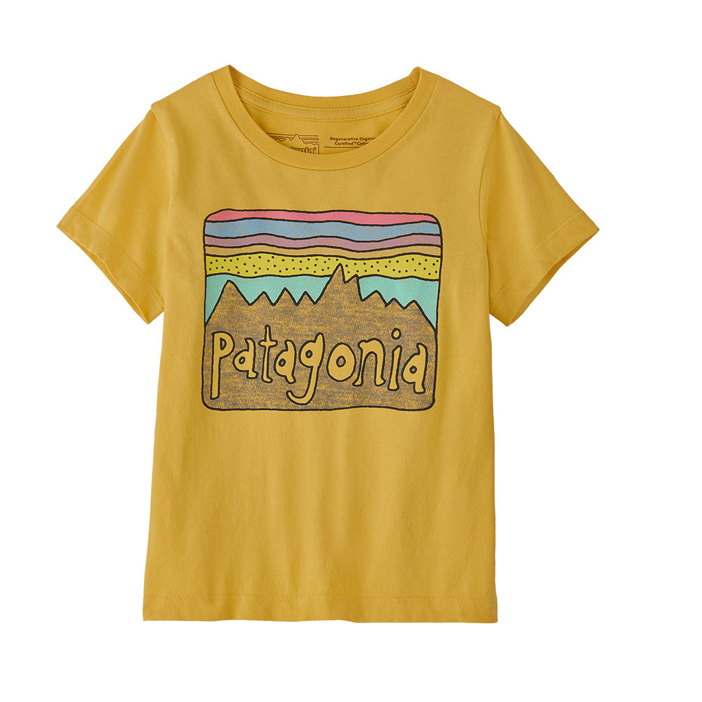Patagonia Baby logo T-shirt in a mustard yellow colour