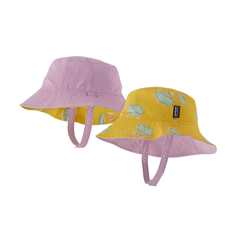 Patagonia baby sun bucket hat in pink and yellow