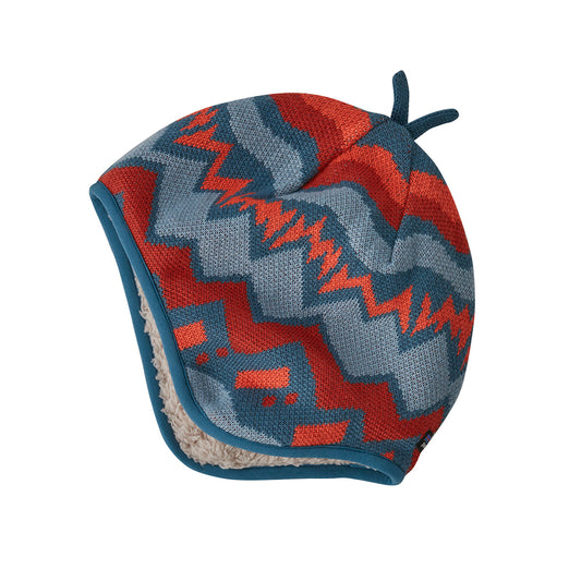 Patagonia Baby Reversible Beanie in blue Geo Knit pattern