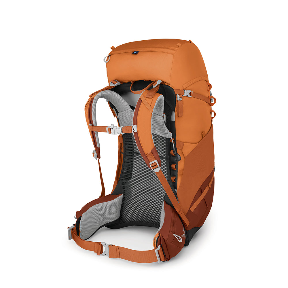 The back view of the Osprey Ace 50 kids rucksack in orange