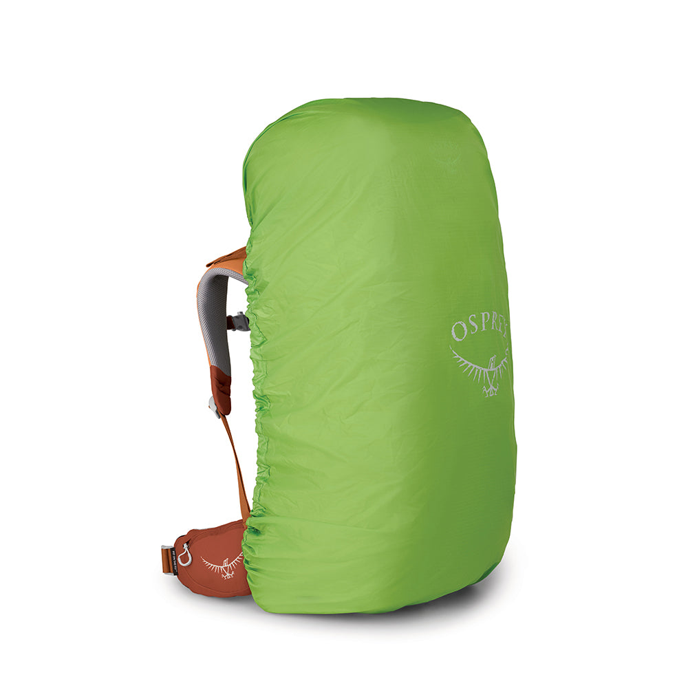 Osprey Ace 50 kids rucksack covered by the green rain cover