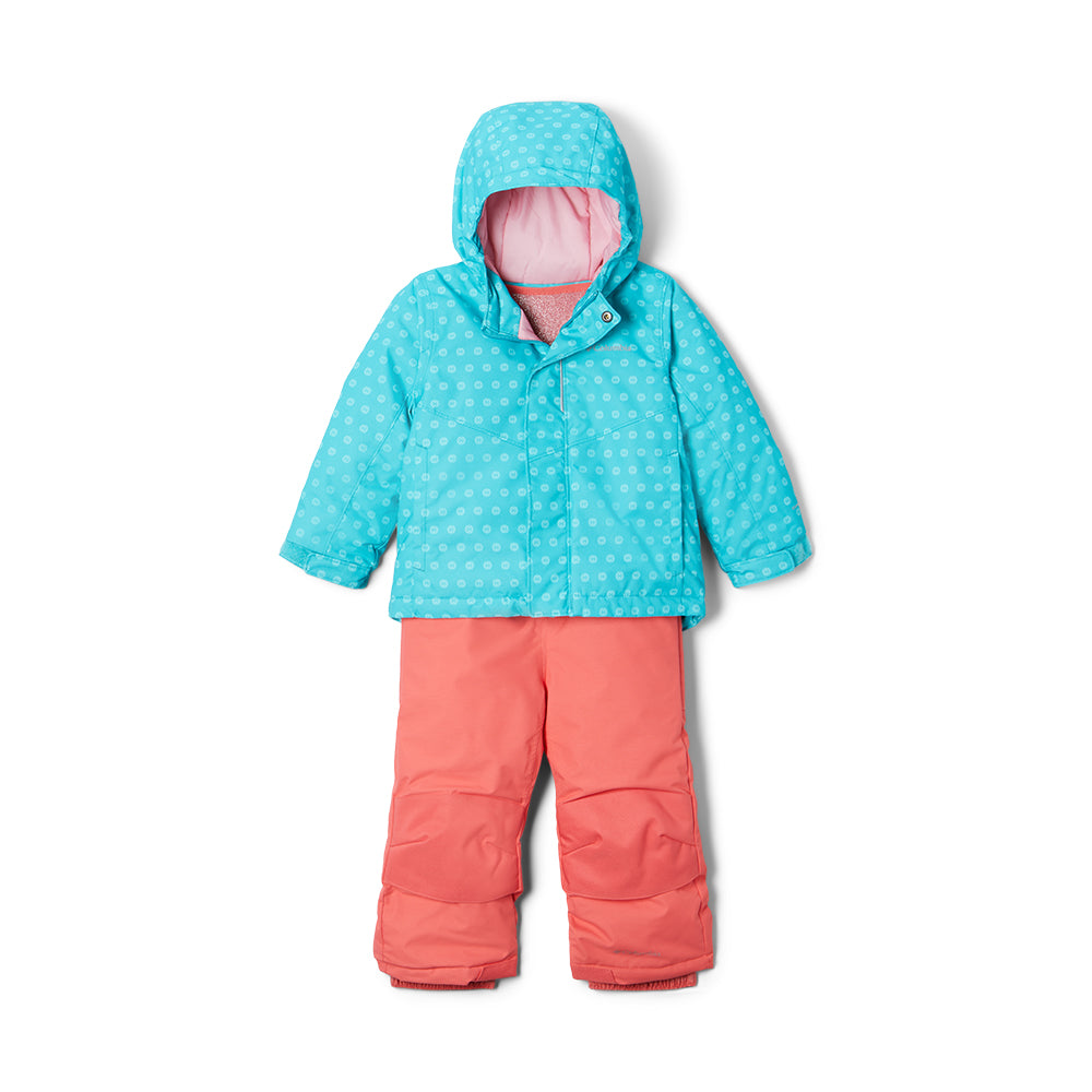 Columbia kids ski set Buga in turquoise and coral