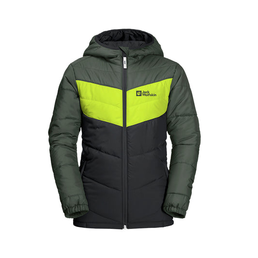 Jack Wolfskin Kids Three Hills Puffer Jacket in black and green