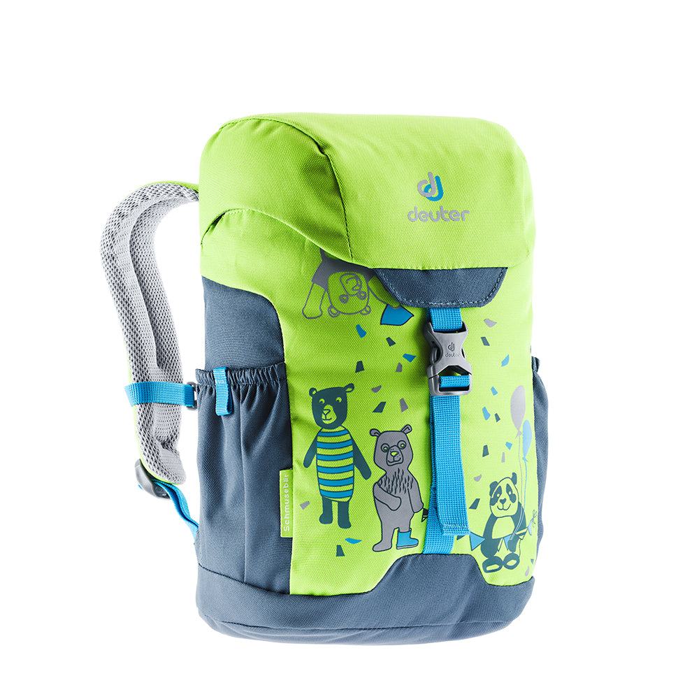 Deuter Kids Schmusebar Rucksack for ages 2 to 5 years in a Kiwi green colour with bear motif