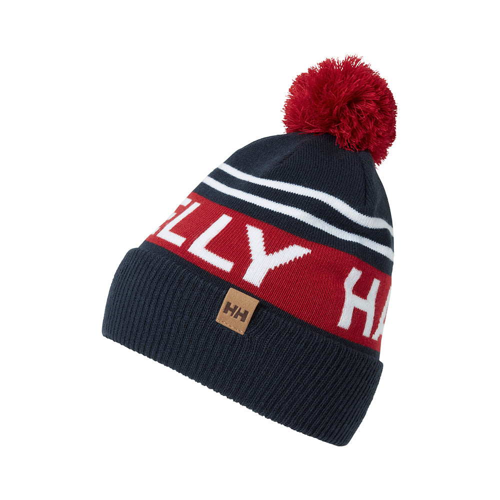 Helly Hansen kids' bobble hat in navy with red and white logo