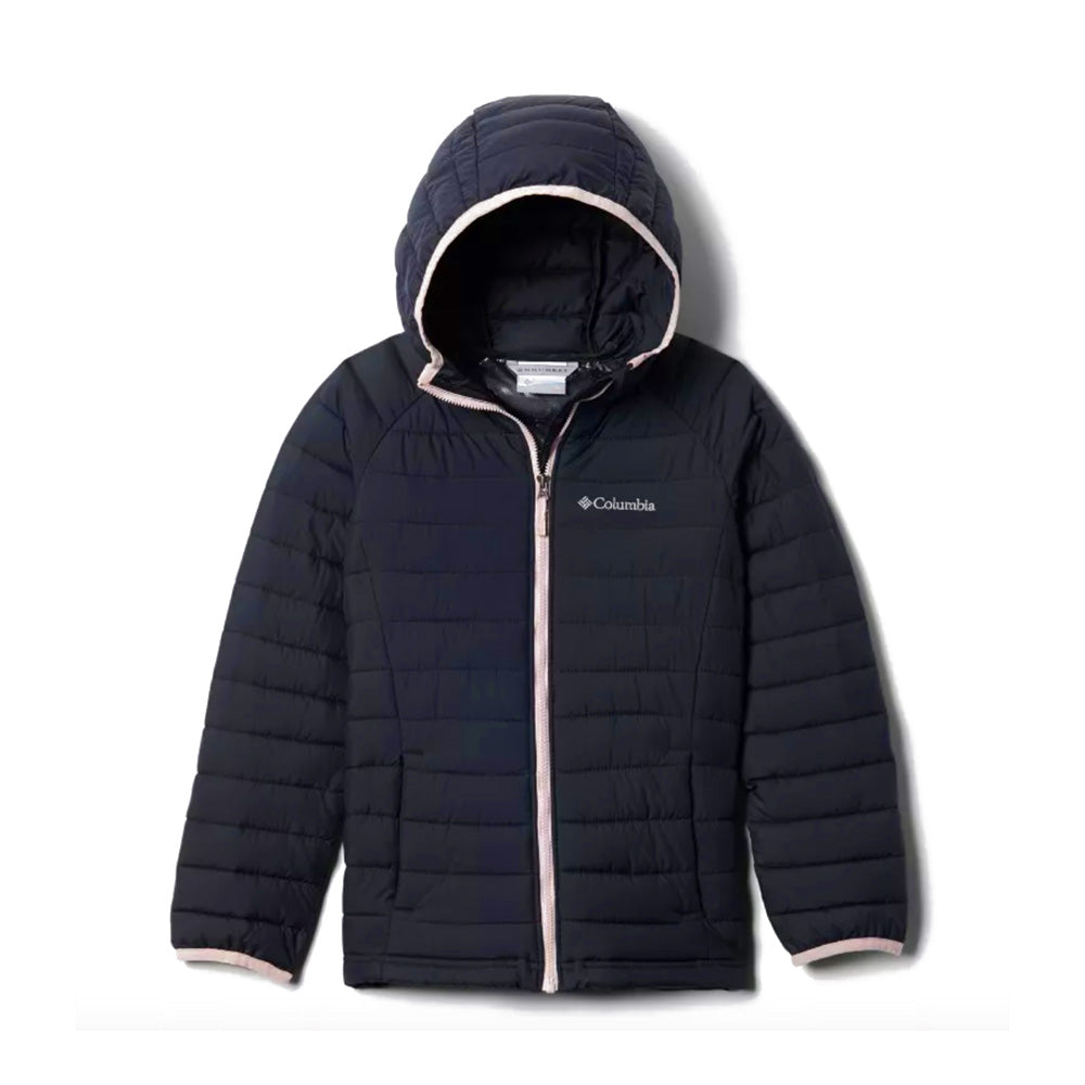 Columbia Columbia Girls Powder Lite Puffer Jacket in black with a pale pink zip