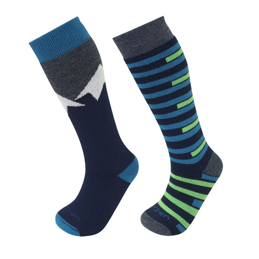 Lorpen Kids Merino Ski Socks - Twin Pack (Blue/Green)-Little Adventure Shop