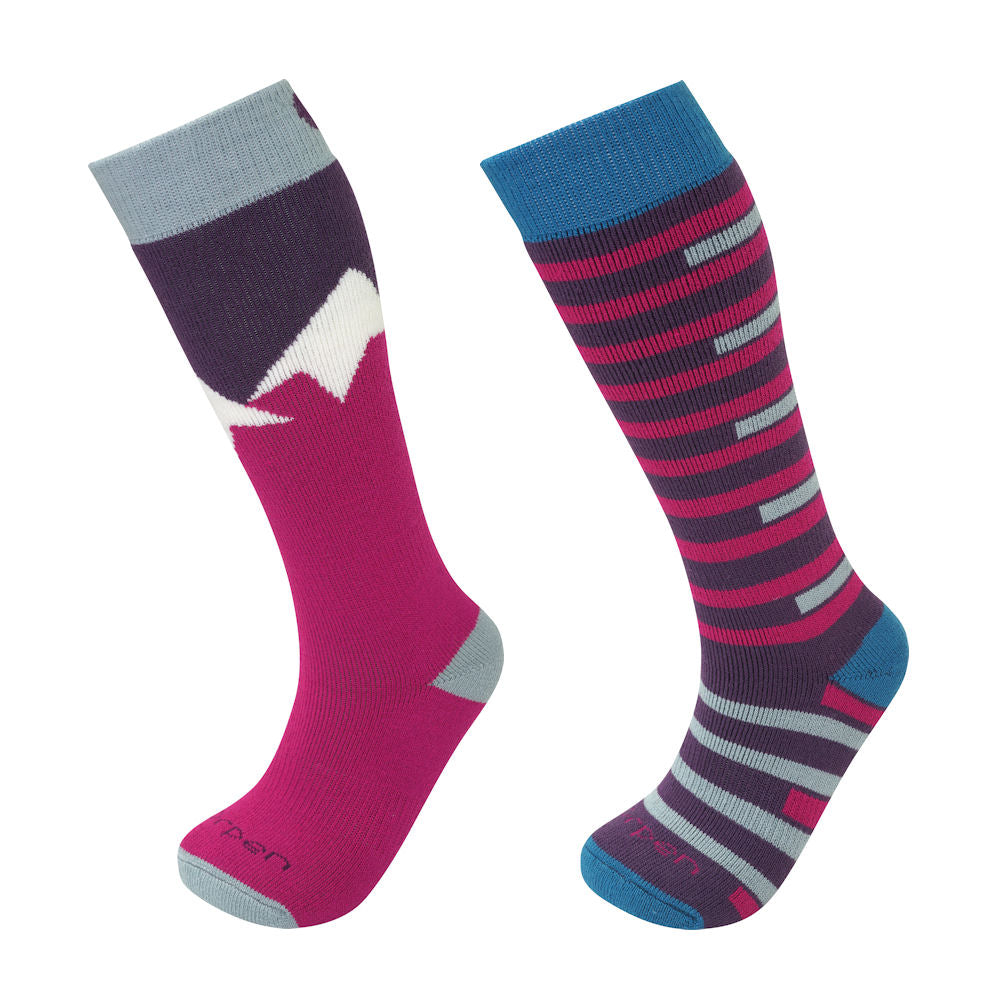 Lorpen Kids Merino Ski Socks - Twin Pack (Pink/Blue)-Little Adventure Shop