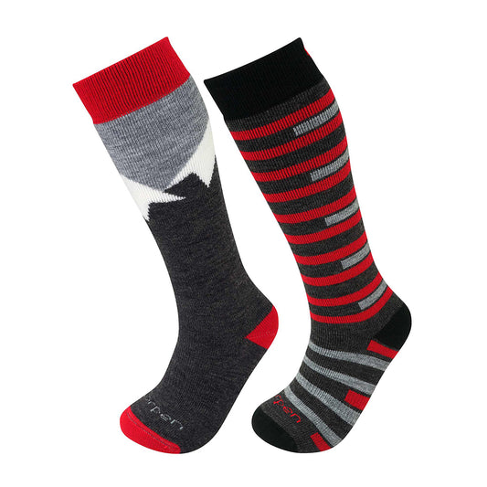 Twin pack of kids merino ski socks from Lorpen in black and red