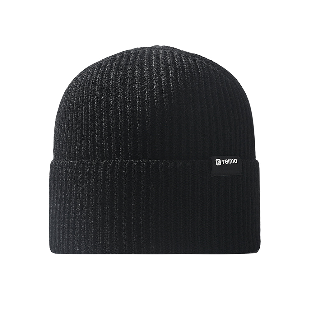 Kids knit beanie in black, merino wool