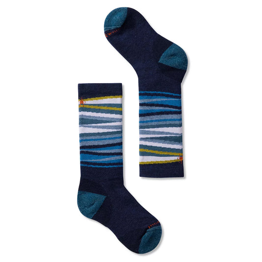 Smartwool kids merino ski sock with a navy blue pattern